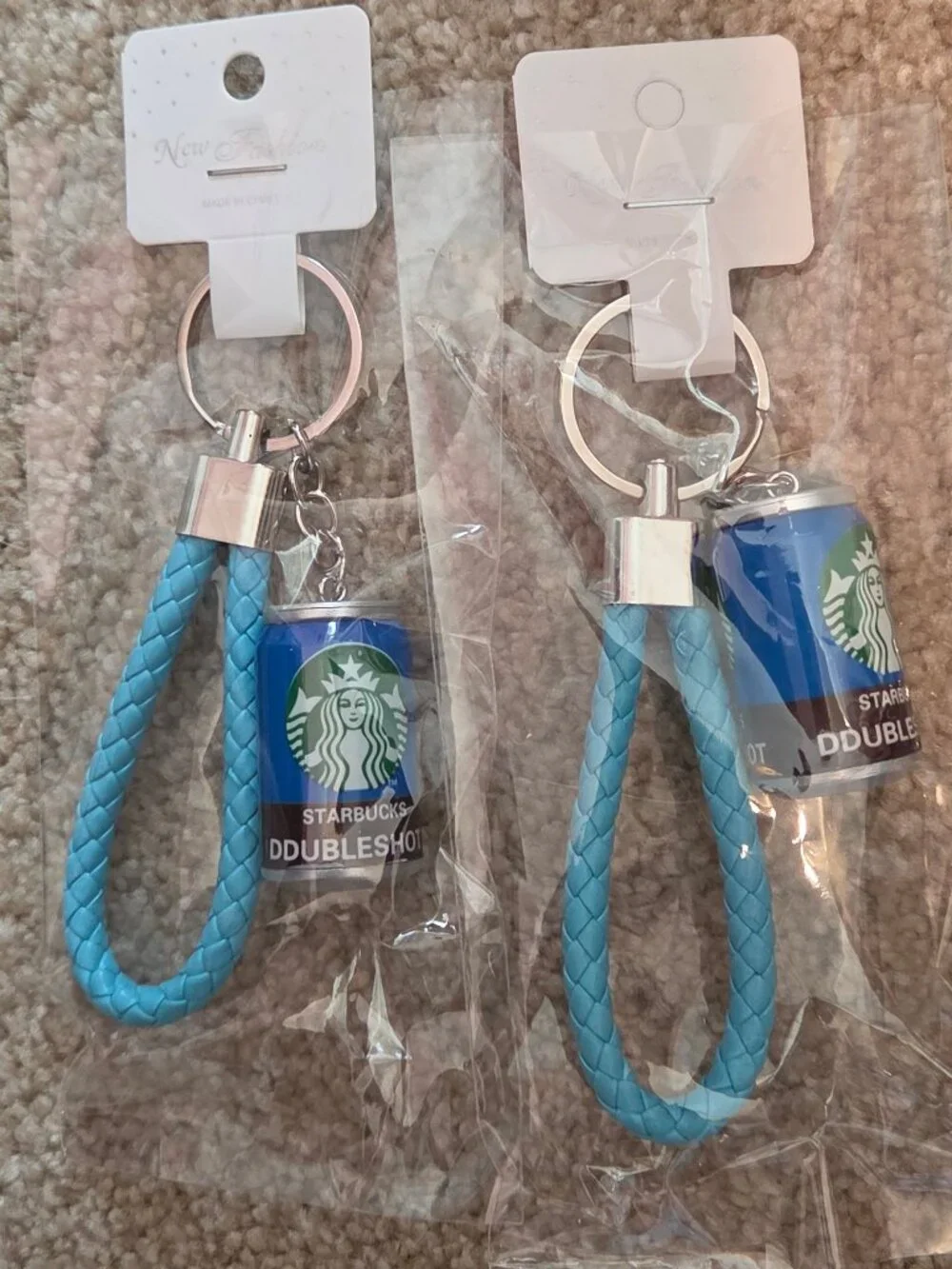 2 Starbucks Inspired Blue Key Chains/Wrist-let Sets